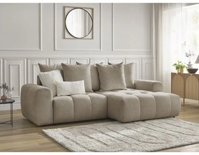 Bézs zsenília kinyitható-tárolóhelyes sarokkanapé (jobb oldali-heverő résszel) Roxelane – Bobochic Paris