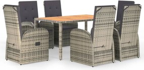 vidaXL 7 részes szürke polyrattan kerti étkezőgarnitúra párnával