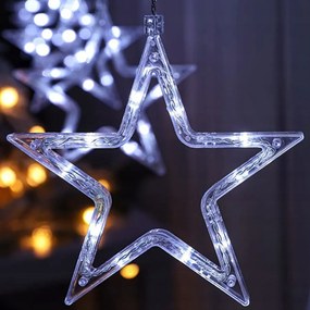 85 LED-es elemes Csillag-jégcsap kültéri-beltéri fényfüggöny, hideg fehér, 120 x 33 cm széles, 8 világítási móddal, időzítővel, IP44