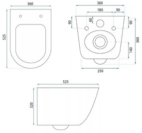 Rea Eddy, függő WC csésze Tornado Rimless 525x360x360 mm ülőkével, REA-C6560