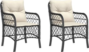 vidaXL 2 db fekete polyrattan kerti szék párnával