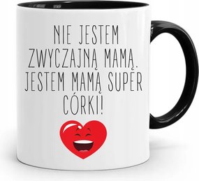 Fekete Bögre Ajándék Anyukáknak Szuper Lányoknak fényképes nyomattal