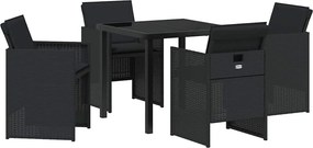 vidaXL Kert étkező szett párnával 5 pcs Fekete polirattan