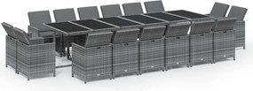 vidaXL 17 részes szürke polyrattan kerti étkezőgarnitúra párnákkal