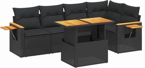 vidaXL 6 részes fekete polyrattan kerti ülőgarnitúra párnákkal