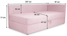 Wilsondo TEODOR saroktámlás heverő ágyneműtartóval 90x200 - rózsaszín