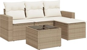 vidaXL 5 részes bézs polyrattan kerti ülőgarnitúra párnákkal