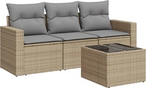 vidaXL 4 részes bézs polyrattan kerti ülőgarnitúra párnákkal