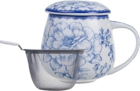 Elegáns 450ml-es porcelán bögre Queen Isabell Blue Rose befőzővel