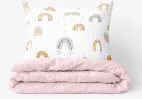 Goldea gyermek krepp ágyneműhuzat duo - festett szivárványok - púderrózsaszín hátoldal 140 x 200 és 70 x 90 cm