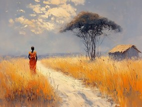 Vászonkép Canvas Olaj Tájkép Afrika Szavanna Nő 100x75
