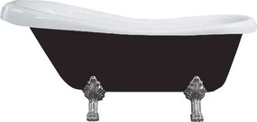Luxury Retro szabadon álló fürdökád akril  150 x 73 cm, fehér/fekete, láb króm - 53251507375-00 Térben álló kád