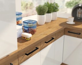 Magas szekrény beépített sütőnek, lancelot tölgy/ fehér extra magas fényű HG, VEGA 60 DP-210 2F