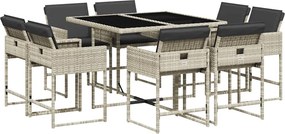 vidaXL 9részes világosszürke polyrattan kerti étkezőgarnitúra párnával