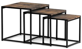 Set 3 măsuțe, MDF, decor lemn vechi, metal, lac negru