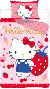 Hello Kitty Strawberry gyerek, ovis ágyneműhuzat 100×135 cm, 40×60 cm