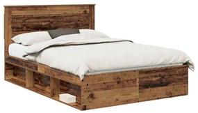 vidaXL Ágykeret fejtámlával Öreg fa 150 x 200 cm Tömör fenyőfa