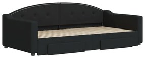 fekete kihúzható szövet heverő fiókokkal 100 x 200 cm