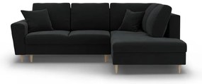 Fekete bársony kinyitható tárolóhelyes sarokkanapé (jobb oldali-L alakú) Kyoto – Cosmopolitan Design