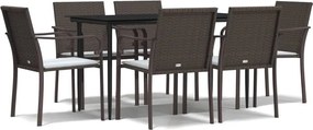 vidaXL 7 részes polyrattan és acél kerti étkezőgarnitúra párnával