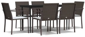 vidaXL 7 részes polyrattan és acél kerti étkezőgarnitúra párnával