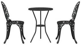 3 darabos Kerti Bistro Szett Fekete Öntött Alumínium