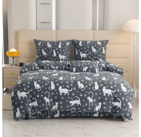 Mikroplüss ágynemű WHITE CATS szürke Ágyneműhuzat mérete: 2 db 70 x 90 cm | 200 x 220 cm