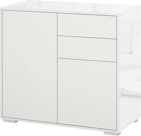 HOMCOM Konyhai Tálaló 2 Ajtóval és 2 Fiókkal, Fényes Fehér Keret, Állítható Polc, Push-to-Open Tároló Székhelyiségbe és Nappaliba, 79x36x74 cm | Aosom