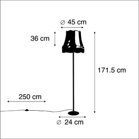 Retro állólámpa fekete, arany színű nagyi búrával 45 cm - Simplo