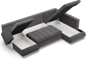 Tokio U sarokkanapé, 3 ágyneműtartóval, kordbársony, jobboldali, szürke