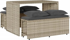 vidaXL 3részes világosszürke polyrattan kerti étkezőgarnitúra párnával