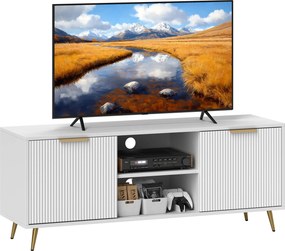 HOMCOM Modern TV Szekrény 55 hüvelykes TV-hez 2 Nyitott Rekesszel és 2 Ajtóval, 120x35x48 cm Fehér | Aosom
