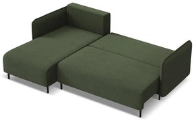 Zöld kinyitható-tárolóhelyes sarokkanapé (bal oldali) Luana – Makamii