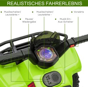 HOMCOM Kids Quad elektromos 6V-os gyerek quad hátrameneti funkcióval, zenével, zöld
