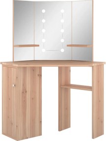 vidaXL fekete sarok-fésülködőasztal LED-világítással 111x54x141,5 cm