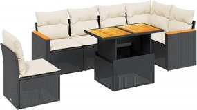 vidaXL 7 részes fekete polyrattan kerti ülőgarnitúra párnával