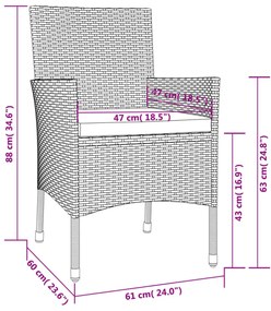 4 db fekete polyrattan kerti szék párnával