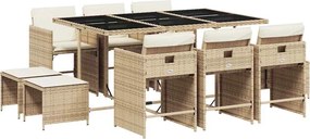 vidaXL 11 részes bézs polyrattan kerti étkezőgarnitúra párnákkal
