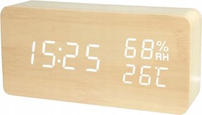 Digitális ébresztőóra hőmérővel és páratartalom-mérővel - VERK - USB - fa dekoráció
