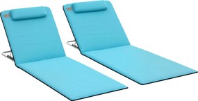 Outsunny 2 Db Összecsukható Strandmatrac Fejtámlával és 5 Fokozatú Dönthető Hátfallal, 134x48x33-43 cm, Kék | Aosom