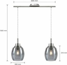 BRILAGI - LED csillár kábellel RETRO GLASS 2xE27/60W/230V matt króm/füstszürke