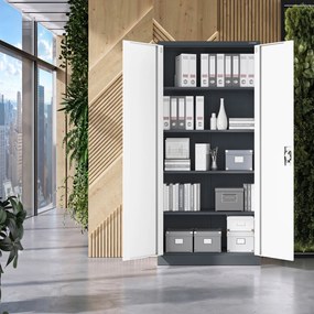 Fém iratszekrény JAN H, 900 x 1950 x 400 mm, antracit-fehér