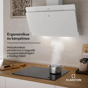 Klarstein Aurica 90, páraelszívó, 90 cm, 610 m³/ó, LED, érintőképernyős, üveg, fehér