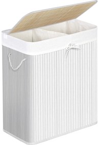 Bambusz szennyeskosár 100L, 2 rekeszes ruhakosár mosható zsákkal