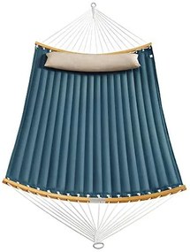 2 személyes párnázott kültéri függőágy, kemping függőágy, 200 x 140 cm, kék-bézs színű