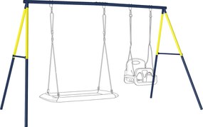 AIYAPLAY gyerek hintaállvány, acél A-váz 2 hinta számára, 150 kg teherbírás, alkalmas ülőkének, kosárnak és mászóköteleknek, kert/erkély — 260 x 160 x