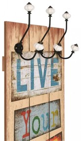 falra szerelhető fogas 6 akasztóval 120 x 40 cm „LIVE LIFE”