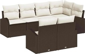 vidaXL Kerti Kanapé Szett párnával 7 pcs Barna és fehér polirattan