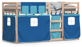 kék tömör fenyőfa emeletes ágy függönyökkel 75 x 190 cm