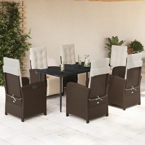 7 részes barna polyrattan kerti étkezőgarnitúra párnával